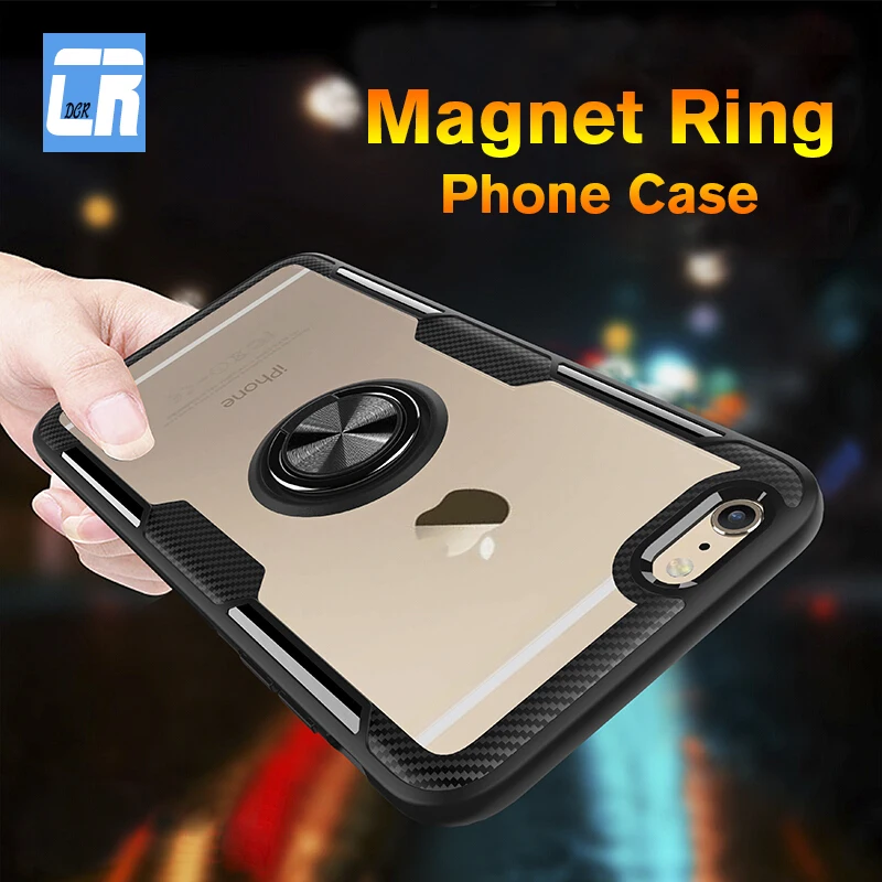 Роскошный автомобильный чехол с магнитным кольцом держателем для iPhone X 7 8 6S Plus