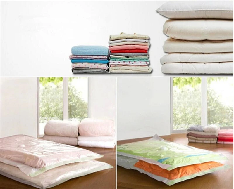 

4pcs Large Vacuum Bag for Clothes Transparent Border Foldable Compressed Pillow Organizer Storage Bag Space Saving Seal Bags