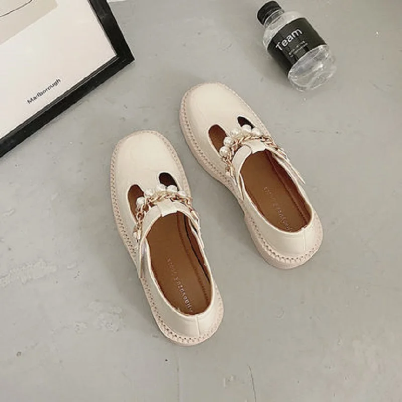 

2021 spring and autumn new pearl Japanese small leather shoes women's wild retro British style thick bottom Mary Jane