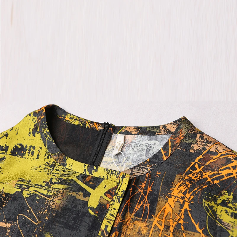 Женское двухслойное платье VOA длинное с принтом из шелка и коротким рукавом