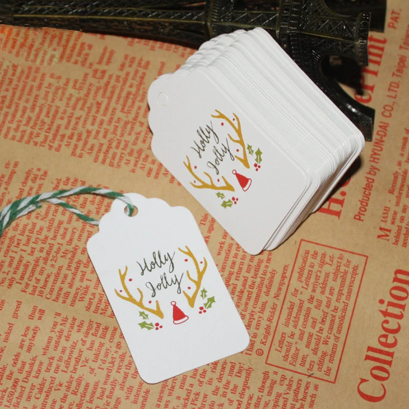 5.Holly Jolly 50 шт. бирки Noel Merry Christmas Tree орнаменты Xmas DIY Поделки этикетки Natal год Noel рождественские украшения для дома - Цвет: 5.Holly Jolly