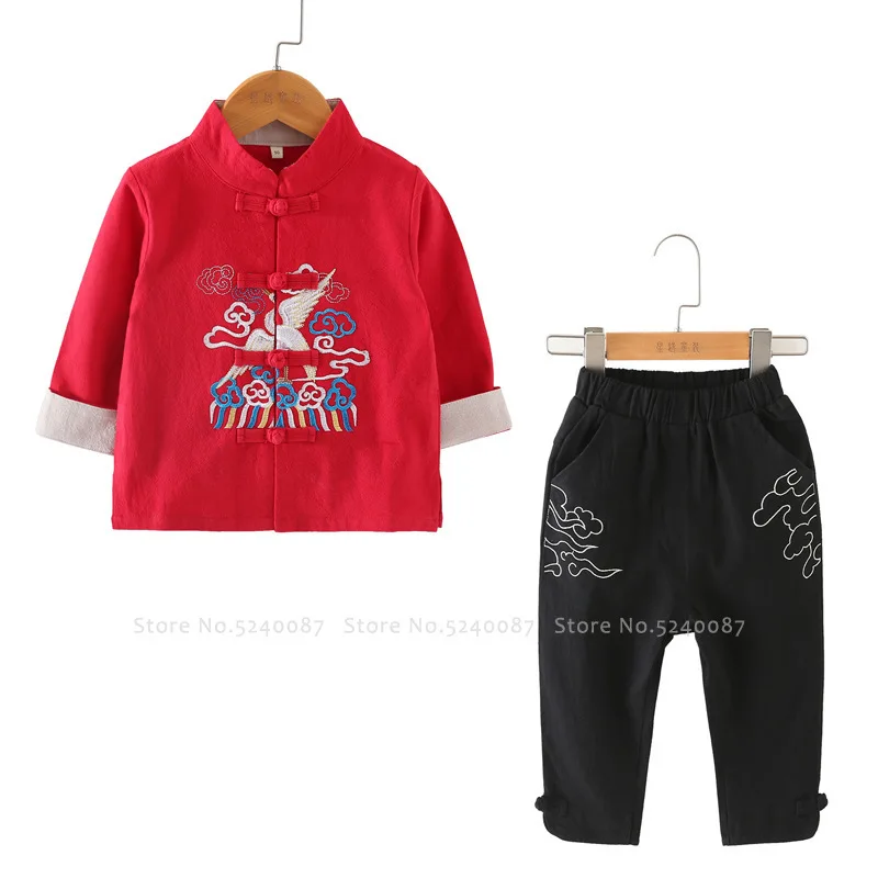 Детский топ в стиле ретро Hanfu штаны Китайский традиционный костюм Тан детская