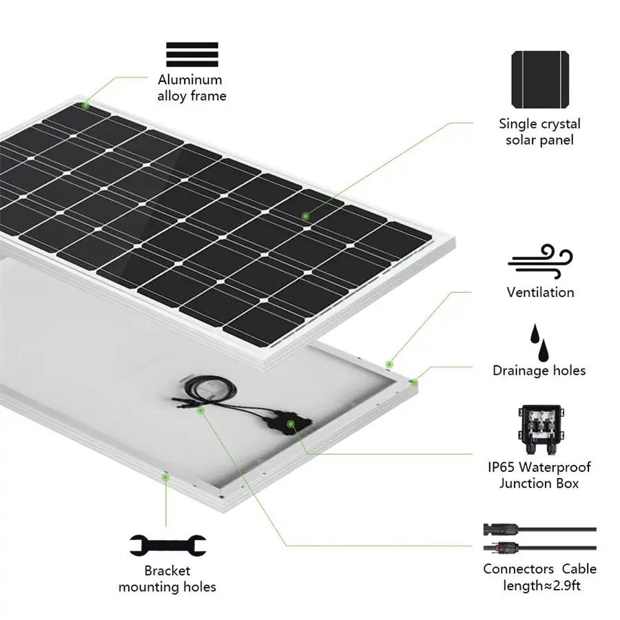 18 в 100 Вт монокристаллическая солнечная панель для 12 В заряда батареи Домашний