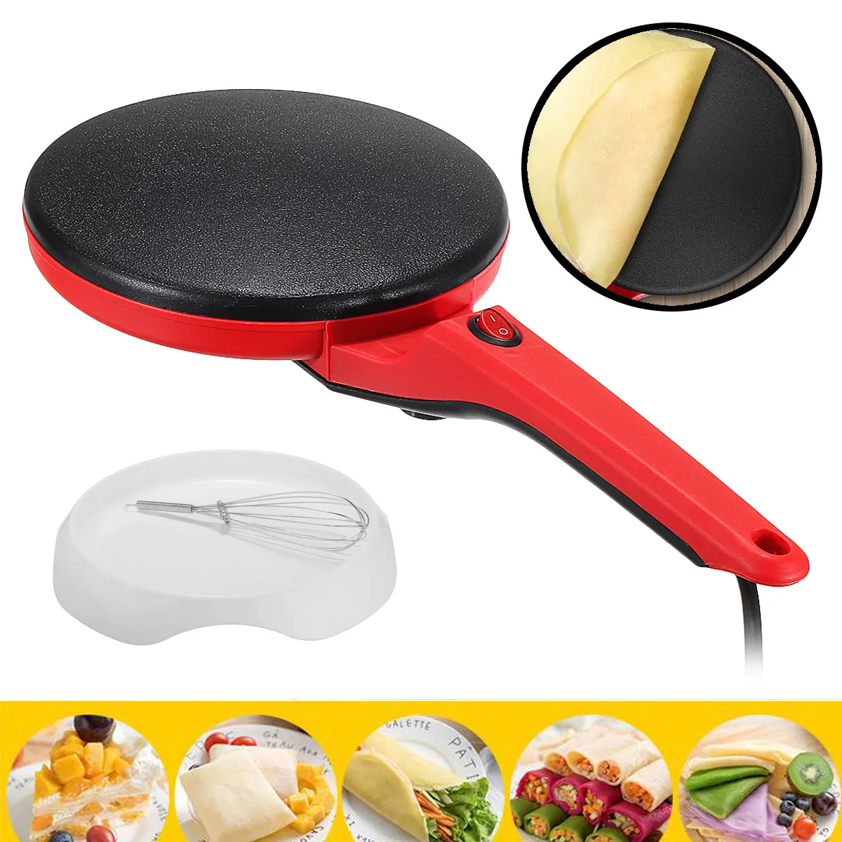 

220V 600W Non-Stick Crepe Maker Pan Household Electric Pancake Cake Machine Frying Griddle Portable Kitchen Baking Tools