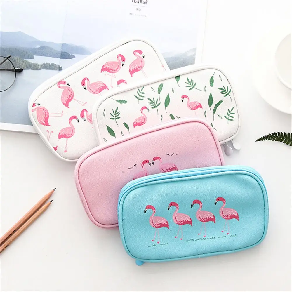 

1pc Flamingo Series Stationery PU Storage Bag Pencil Cosmetic Brush Storage Canvas Bag Cute Pencil Pouch School Supplies
