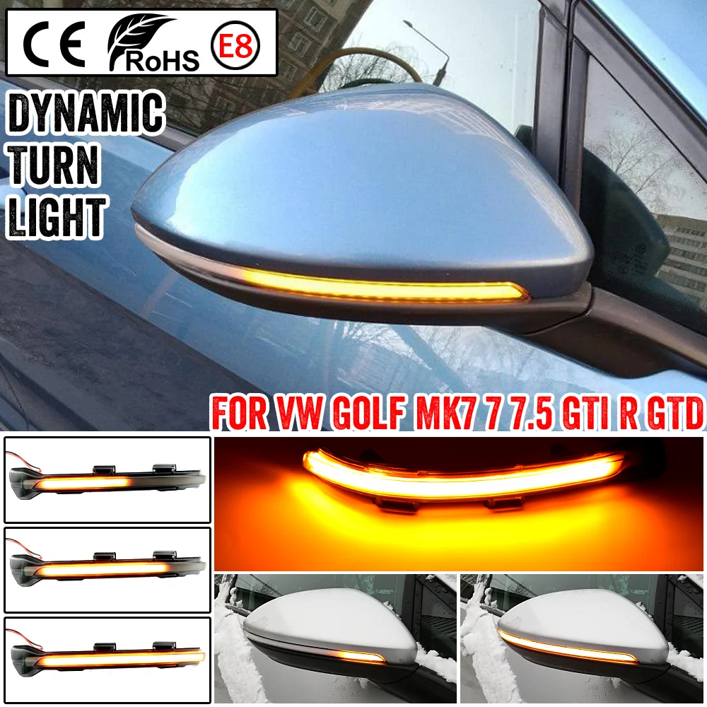 

For VW Golf 7 GTI R GTE GTD MK7.5 13-19 Touran Jetta MK7 LED Dynamic Turn Signal Blinker Sequential Side Mirror Indicator Light