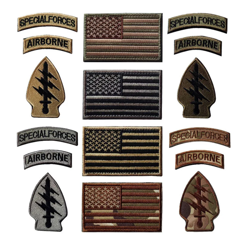 

American Lightning Embroidered Velcro Epaulettes Special Forces Airborne Armband Badge Camouflage Outdoor Backpack Patch Sticker