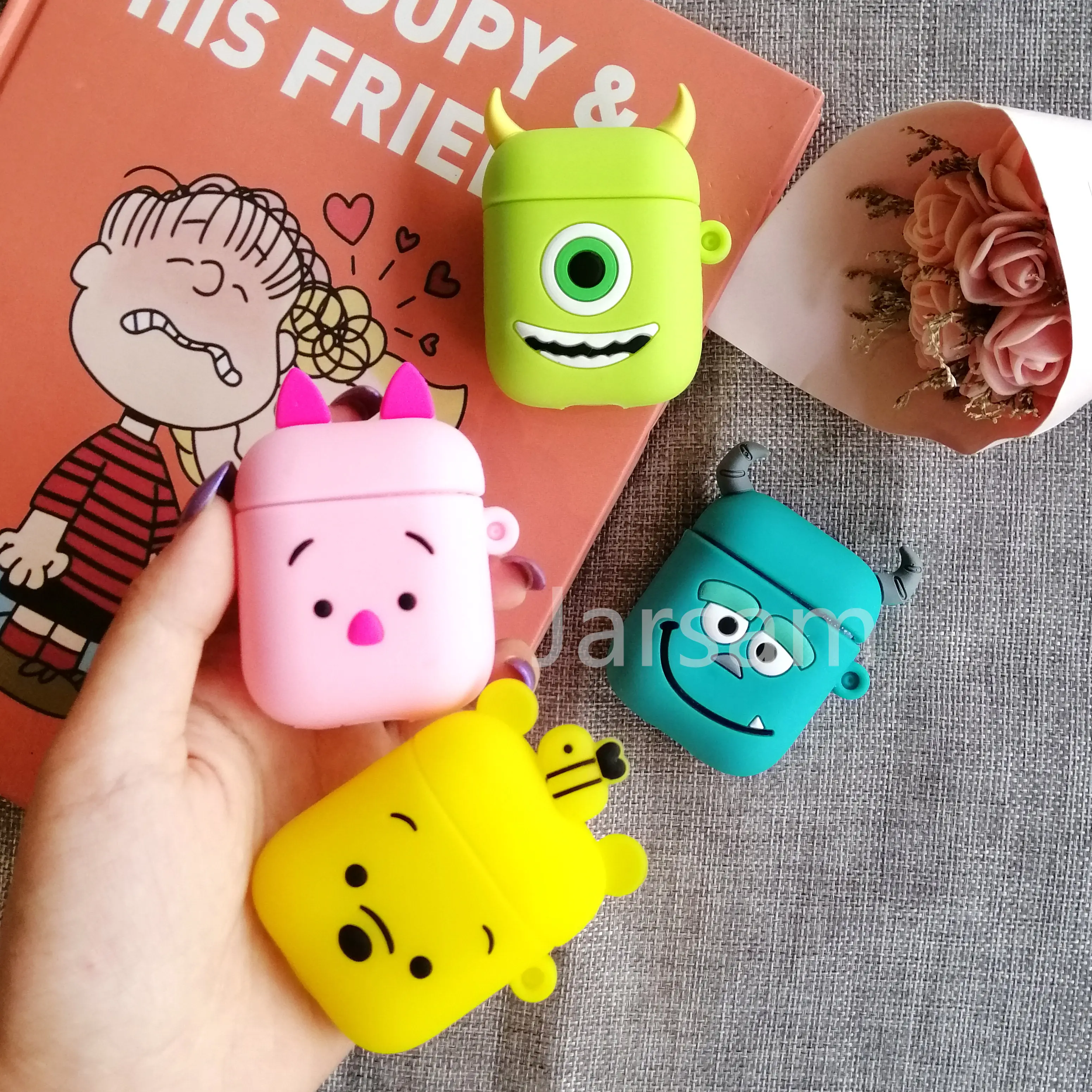 Чехол для Airpods силиконовый чехол с мультяшным рисунком Apple Air pods милый наушников 3D