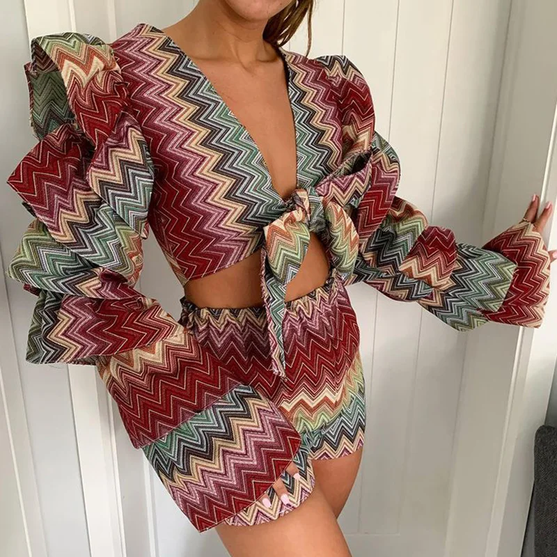 

Fandy Lokar Summer High Waisted Panelled Suits Women Fashion Flare Sleeve V Neck Suit Women Elegant Shorts Suits Female Ladies