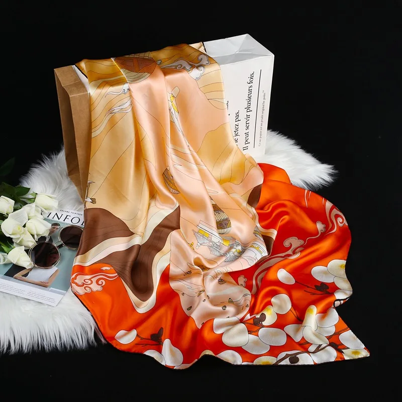 

Ladies Pure Silk scarf Women 90*90 cm Head Hijab Luxury Real 100%Natural Silk Scarf Square Printed Shawls Wrap Scarves 110X110CM
