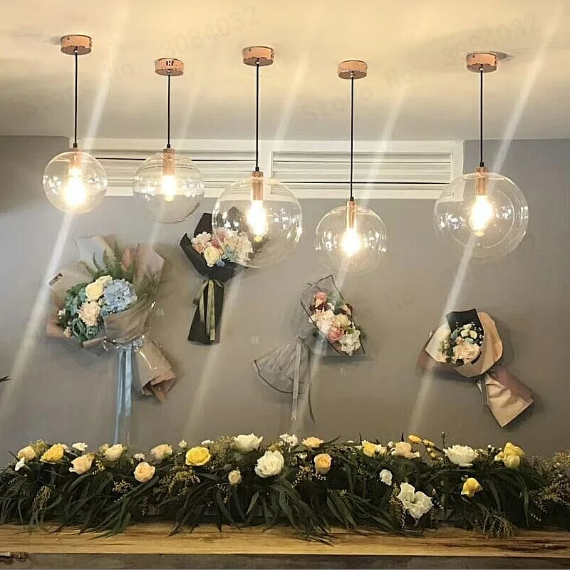 

Nordic High Quality MoonlightGlass Ball Pendant Handing Lamp Light Luster LED Glass Ball Bar Kitchen Black Luminaire