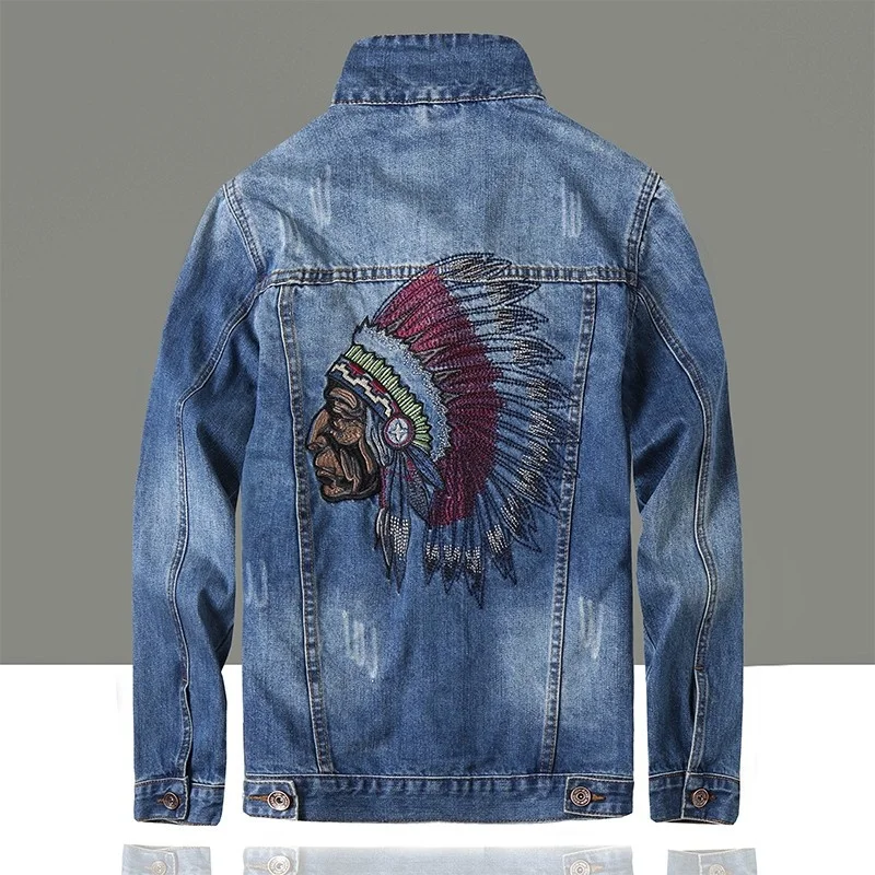 

Мужской джинсовый комплект из двух предметов, ковбойская ретро-куртка с вышивкой, рваные джинсы с дырками, подходящие комплекты, мужской по...