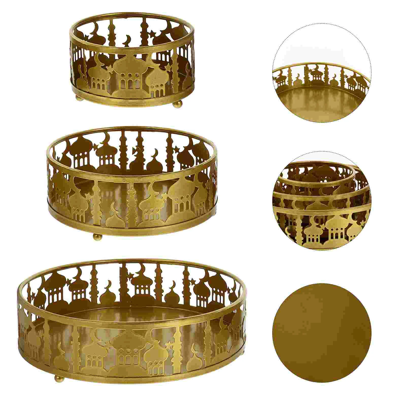 

3Pcs Muslim Festivals Used Food Plates Iron Plates Snack Trays Church Tribute Plates