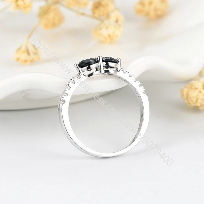 

CZ stone Dainty ring white Gold-plated Silvers ring double black CZ Delicate Minimalist ring Promise Engagement jewelry