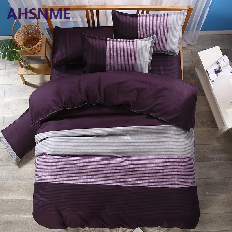 

AHSME Europe United States Australia International Standard Size Duvet set Purple striped checkered Polyester bedding set