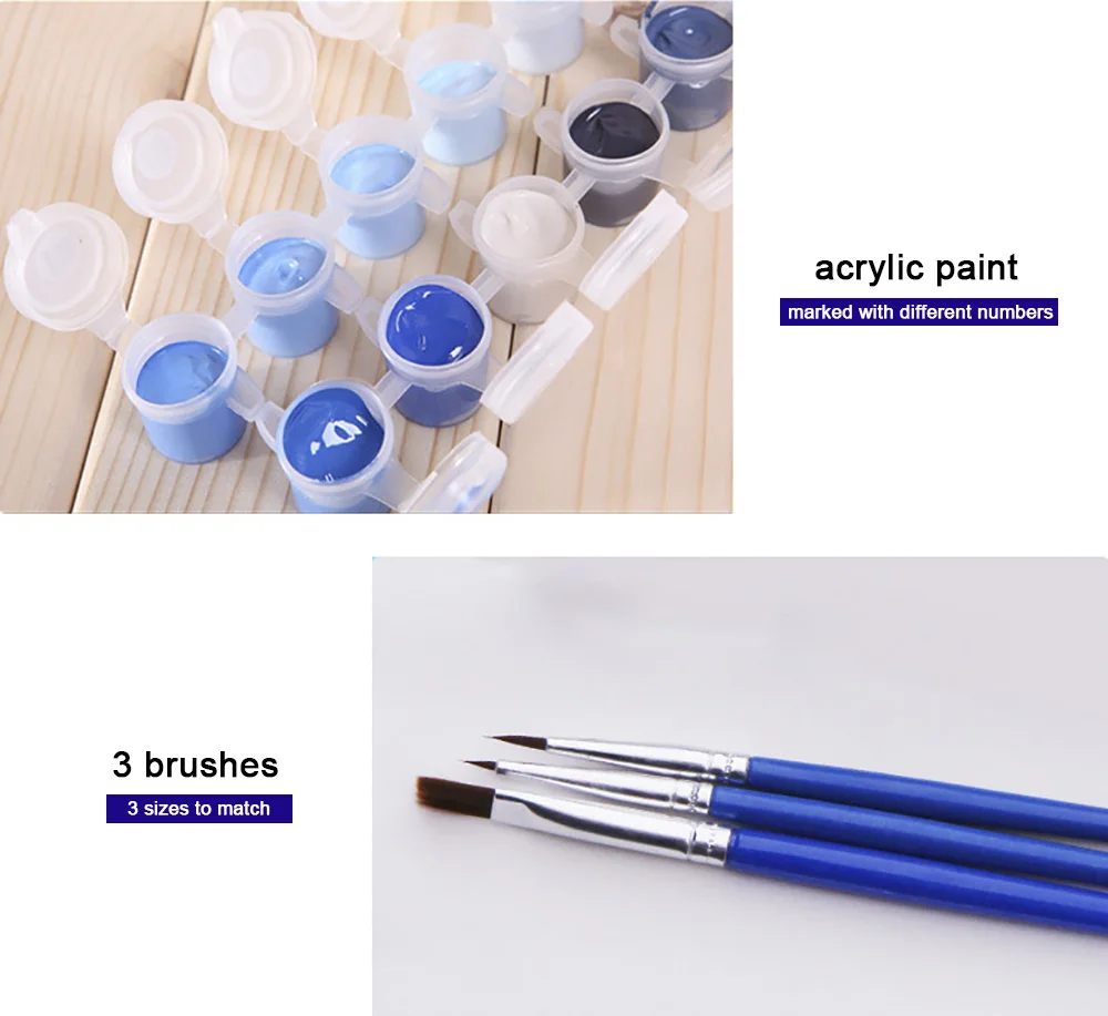 DIY масляная краска для рисования с кистями красок по номерам набор взрослых