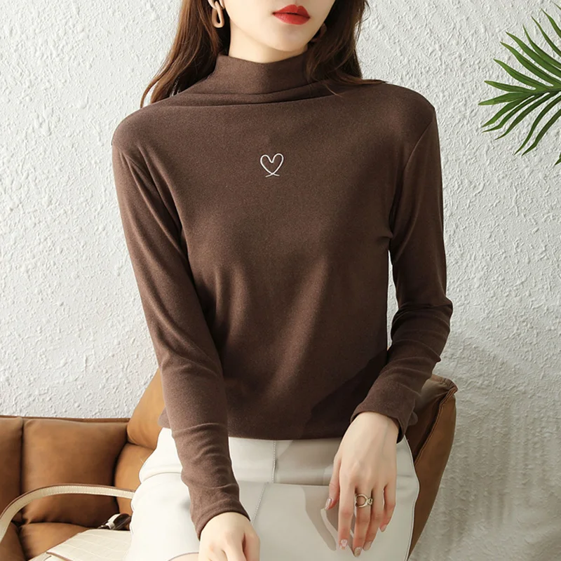 

Толстый бархатный теплый топ 2021, осенне-зимние топы, модная однотонная женская футболка с длинным рукавом