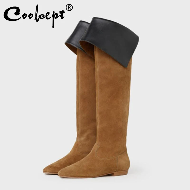 

Coolcept/Размеры 33-43; Женские высокие сапоги; Женские сапоги до колена из натуральной кожи с бахромой; Модная Повседневная зимняя обувь; Женская ...
