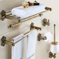 bathroom accessories set solid brass antique carved towel rack toilet brush holder corner shelf bath hardware set wall mounted