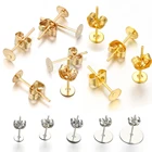 Золотые серьги-гвоздики KC 100 шт.лот 4-10 мм, металлические пустое основание для сережек, набор булавок с заглушкой для ушей для изготовления ювелирных изделий своими руками