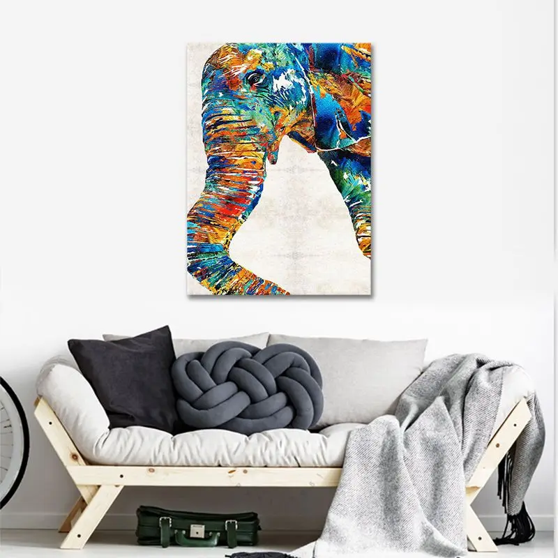 Абстрактный цветной животный слон в скандинавском стиле холст декоративная