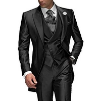 3 pieces black mens suit with peaked lapel groom tuxedos for wedding prom male fashion costume jacket waistcoat pants 2021
