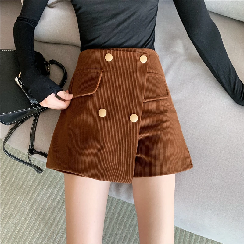 

Short Pants Women's High Waist Casual Pants Skirt Loose Bf Wide Leg Pants Versatile, Wear Thin Corduroy Pants