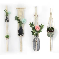 hand woven tapestry four pieces flower bead hanging basket hanging basket net home garden decoration macrame wall plant holder