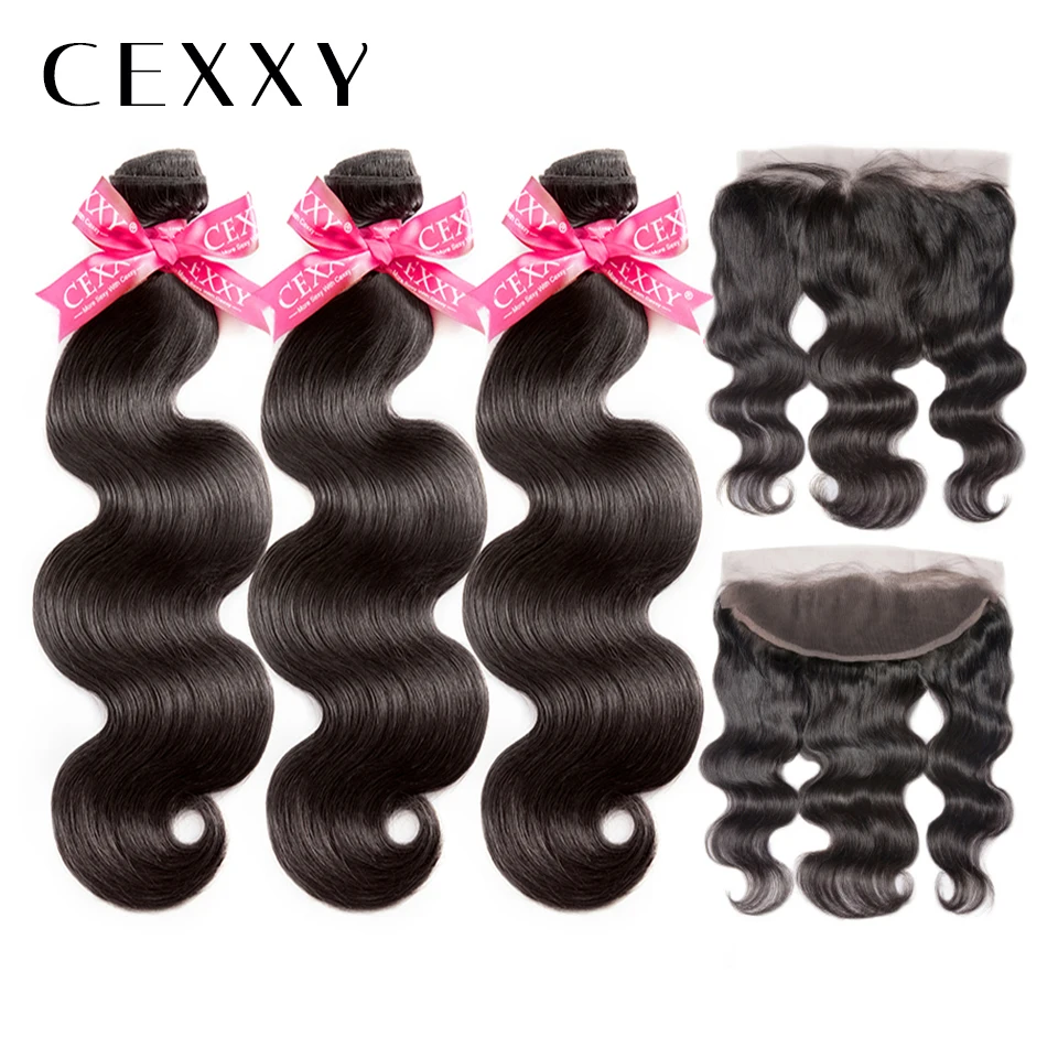 [CEXXY] OneCut волосы для тела волна 8-32 дюймов P индийские девственные пакеты естественного цвета с фронтальными человеческие волосы переплетения пучков
