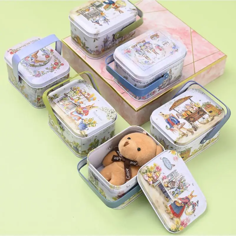 

Easter Vintage Gift Box Portable Biscuit Box Rabbit Gift Box Iron Box Earphones Jewelry Box Candy Box Easter Decoration Supplies