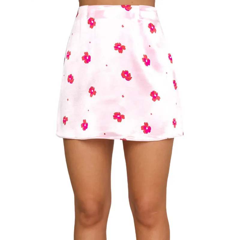

Womens Summer A-line Short Skirt Fashion Floral Printing Side Zipper High-waist Skirt 2021 Daily Wear