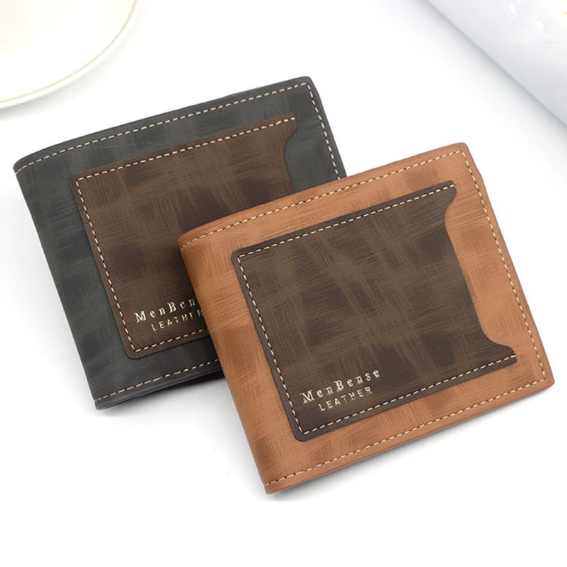 MenBense Men Money Pocket ID Card Holder Coin Change Pocket Letter Print Patchwork Female Purse Handbag Bifold Clutch Bag