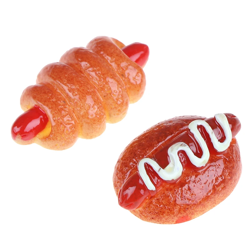 

10pcs Mini Resin Food Play Toy Home Craft Pretend Hotdog bread cake doll house Miniature Ornament Decor For Children