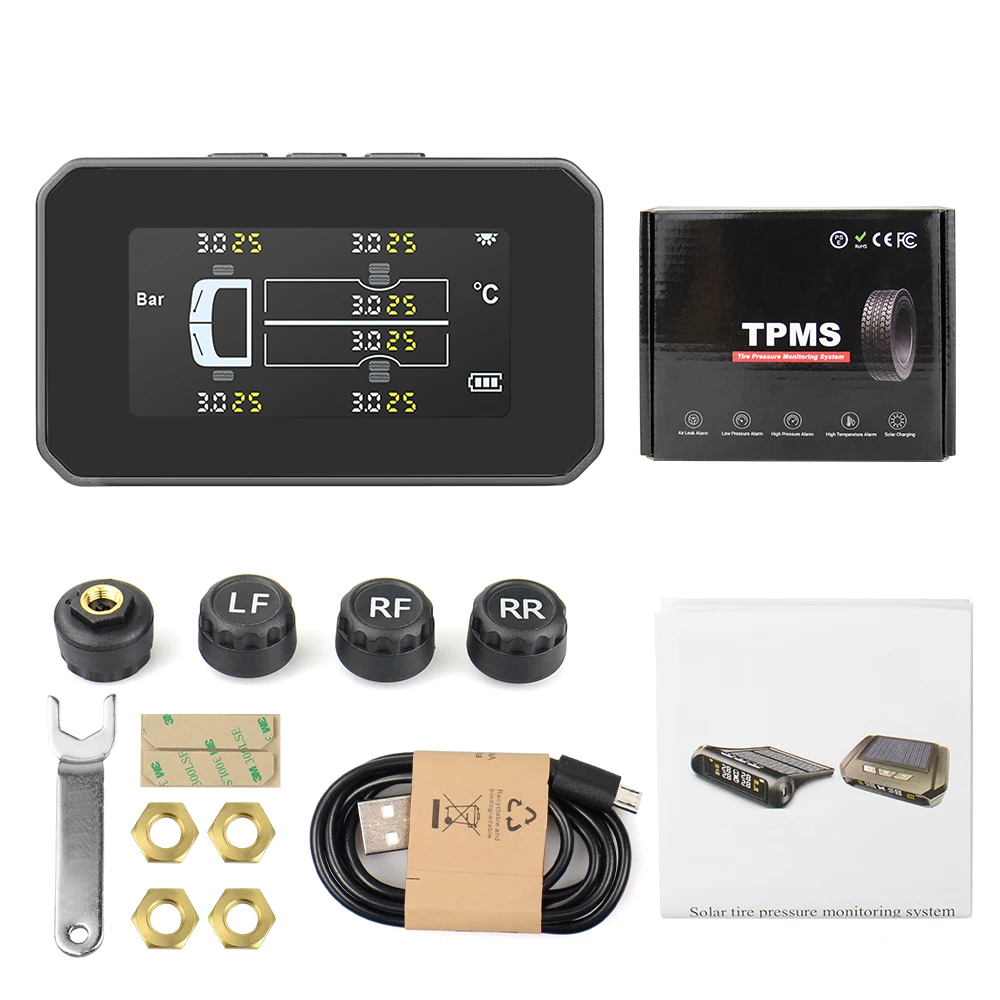 Parking Sensor Kit Universal Truck TPMS With 4 External Sensors Tire Pressure Monitor Solar Charging Monitor TMPS Tyre Pressure Sensor garage parking sensor