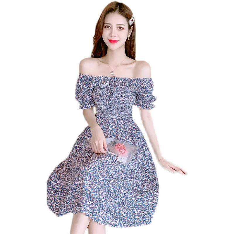 

2021 summer new trend fashion short-sleeved skirt floral waist temperament comfortable dress women