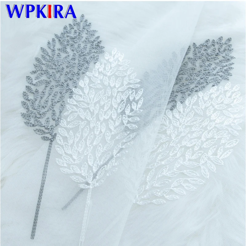 Скандинавский фатин WP308D3 с вышивкой в виде двух листьев стена из чистого хлопка и