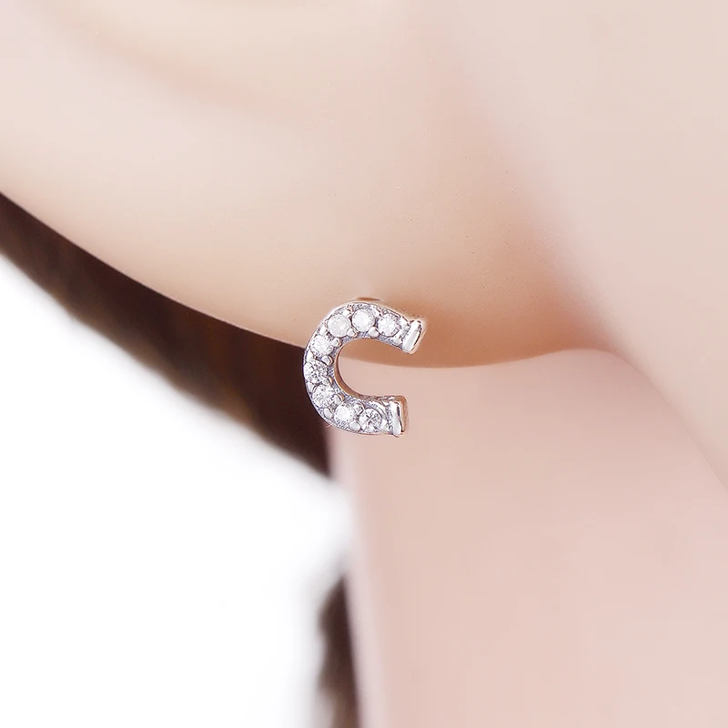 

2020 Summer Collection 925 Sterling Silver My Lucky Horseshoe Single Stud Earrings for Women Lovely Simple Stud Earring for Girl