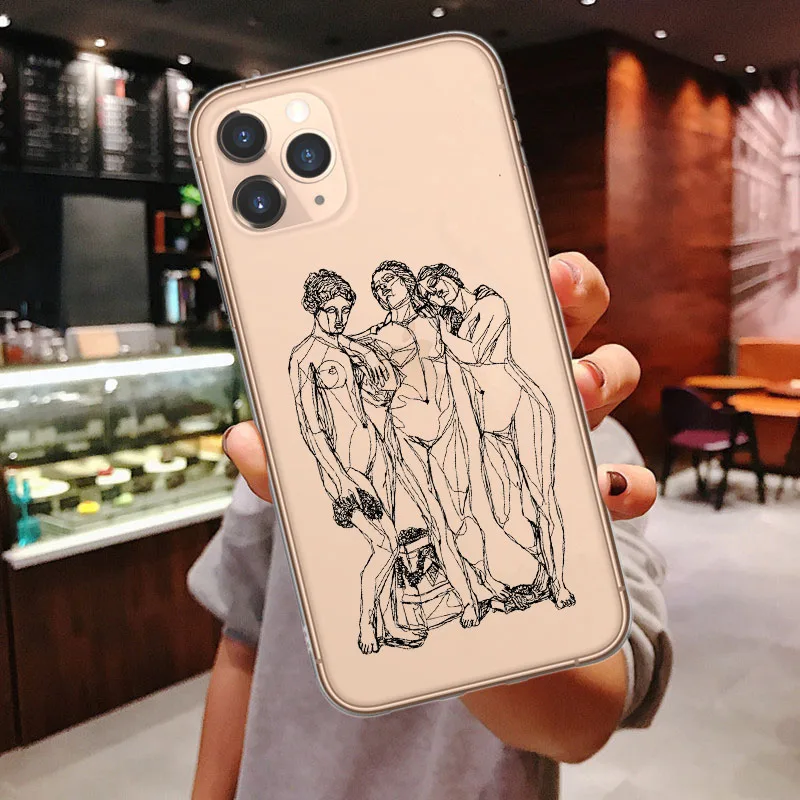 

Sexy Women Abstract Retro Art Lines Clear Silicone Phone Case For iPhone 12 Pro Max SE 2020 11 Pro Max X XR Xs Max 6 6s 7 8 Plus