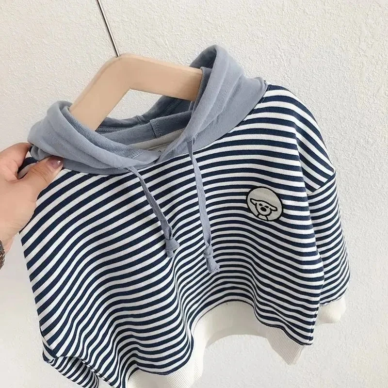 

VIDMID Children's striped loose top spring and autumn boys and girls versatile Hoodie coats t-shirts P5910