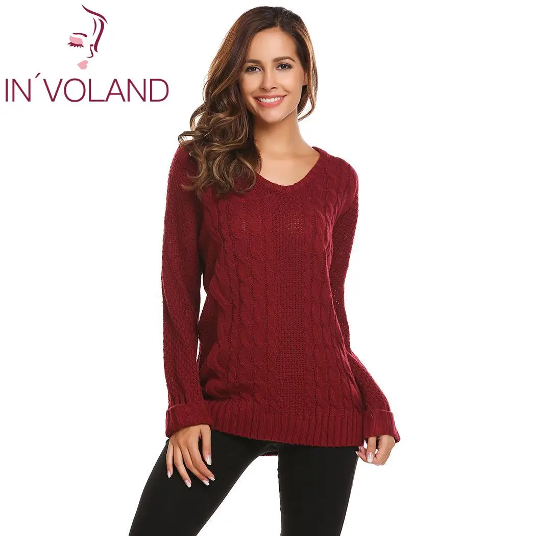Женский Теплый Свитер Pollover повседневный Однотонный свитер с круглым вырезом и