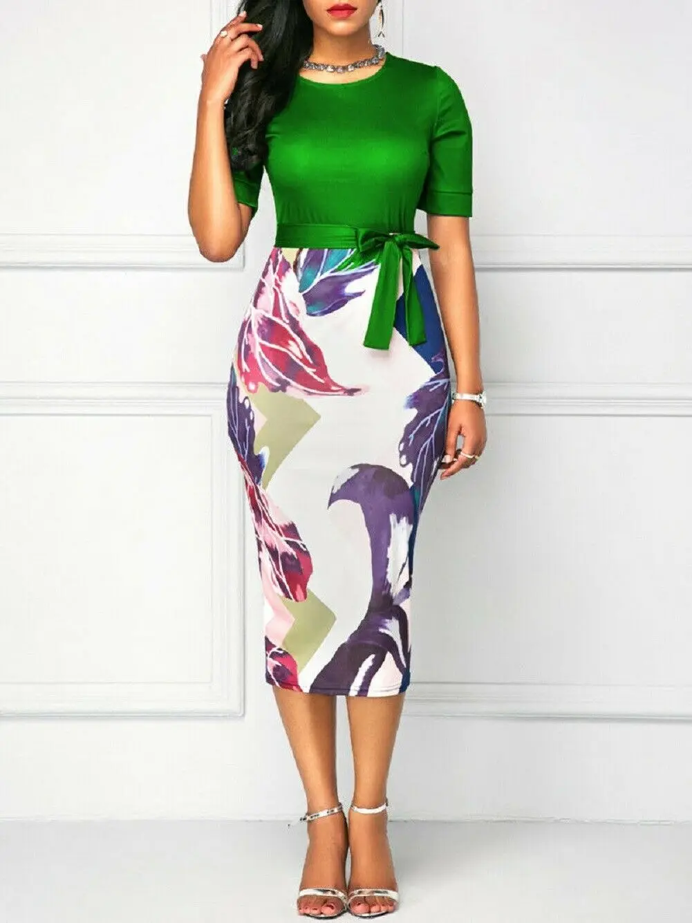 Женское платье роскошное деловое облегающее для офиса туника средней длины