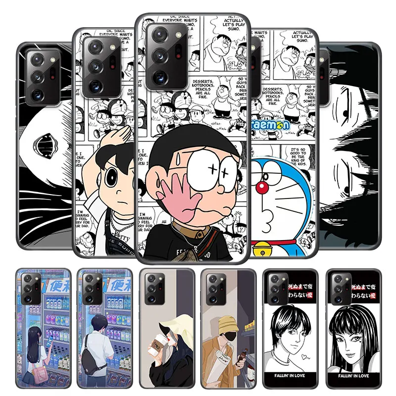 

Cute Doraemon Couples for Samsung Note 20 Ultra Plus 10 9 8 F52 M62 M60 M31 M02 M01 Core Silicone Soft Black Phone Case