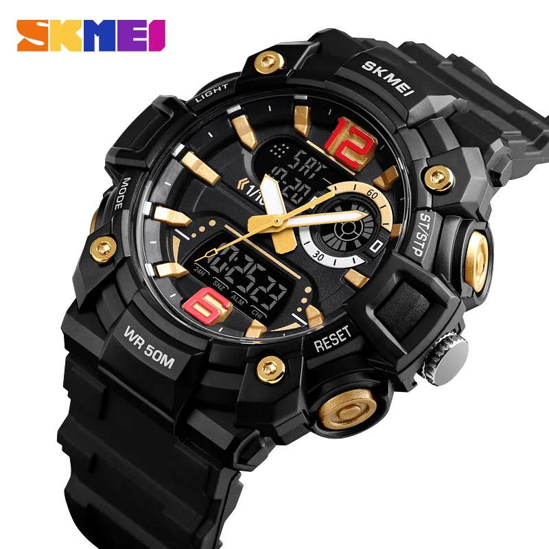 SKMEI спортивные мужские часы цифровые Модные двойной дисплей 5 бар