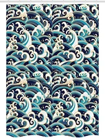 blue gold nautical stall shower curtain traditional oriental style ocean waves pattern foam and splashes print bath curtain