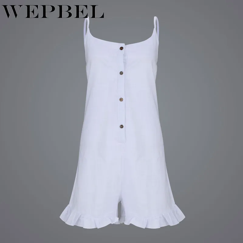 WEPBEL Cute Ruffle Sling Beach Romper Overalls Ladies Casual Cotton Strap Jumpsuit Womens Summer Shorts