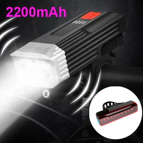 2200mAh rear 1 Светодиодный фонарь для велосипеда USB перезаряжаемая передняя лампа для велосипеда встроенный динамик колокольчик Рог водонепроницаемый фонарь с дисплеем батареи - Цвет: 2200mAh rear 1