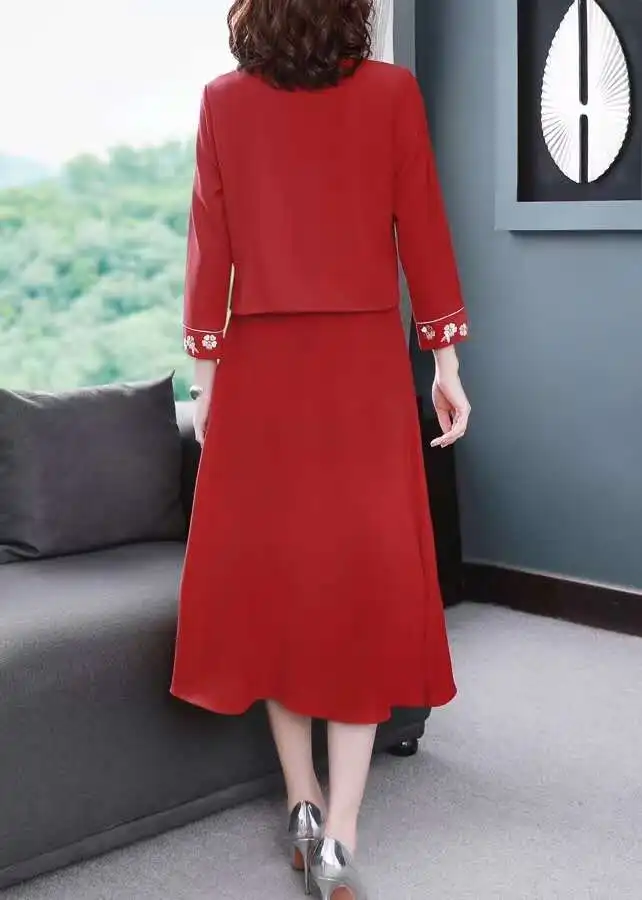 

High Quality Brand Clothing Sets 2020 Autumn Jacket Suits Women Exquisite Embroidery Vintage Coat Jacket+A-Line Cotton Skirt Set