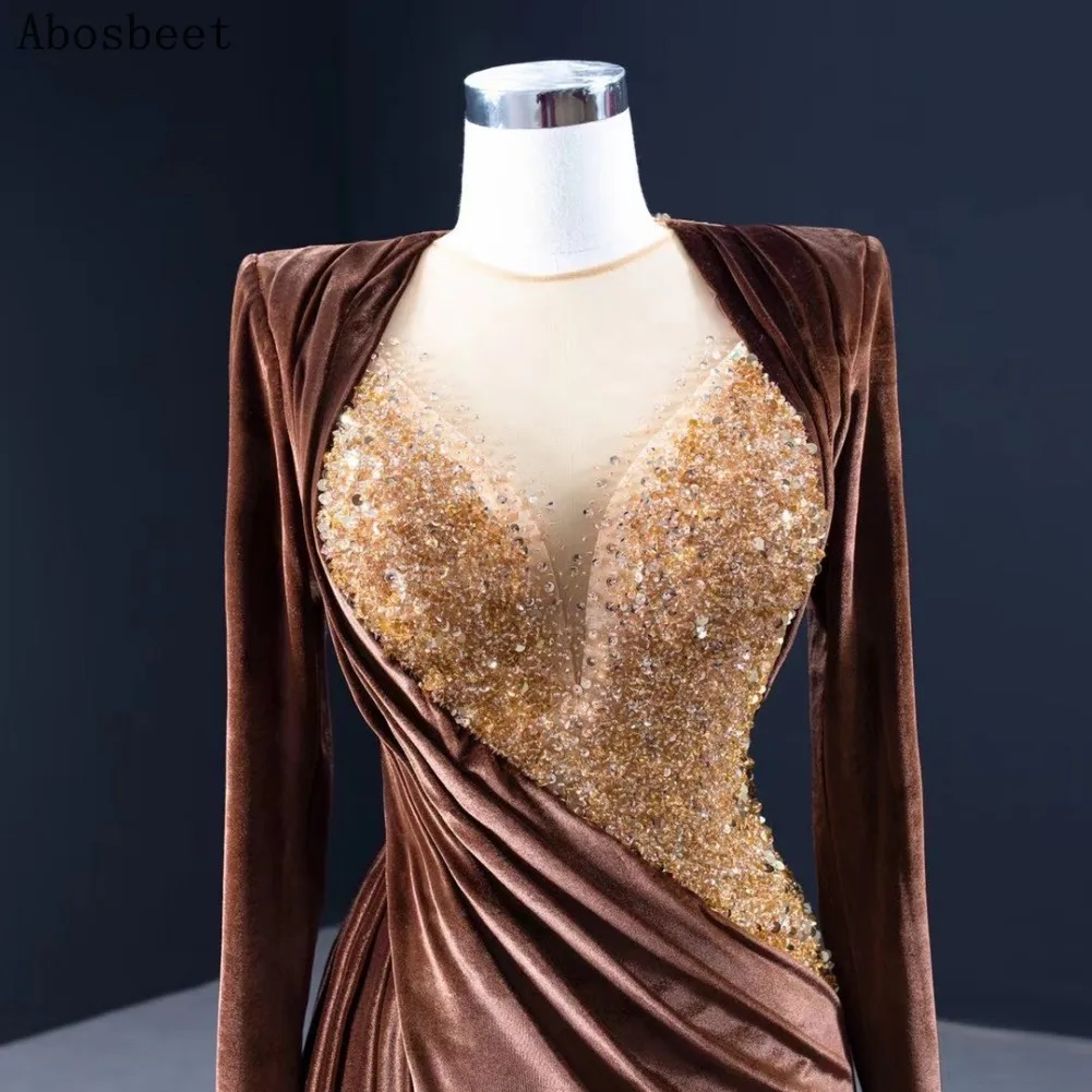 Long Sleeve Evening Dress Beads Top Sext Front Split O Neck Elegant Long Formal Dresses Women Evening Prom Party Gown Lace Up