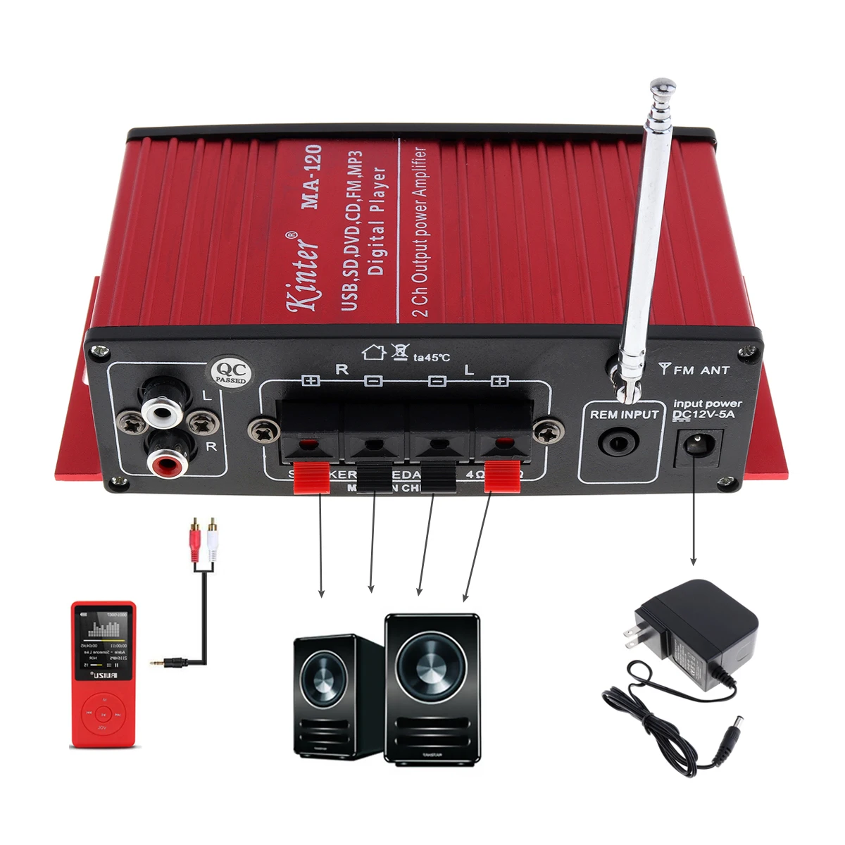 MA120 20 Вт X 2 HiFi 2-канальный усилитель выходной мощности FM-радио стереоплеер с