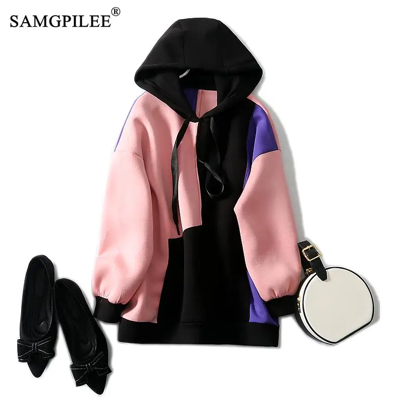 

Зимние женские толстовки с капюшоном в стиле пэчворк, Повседневная модная одежда больших размеров из хлопка, свитшот большого размера d для ...